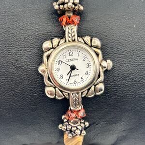 Vintage Geneva Beaded WR St. Steel Women’s Quartz Watch 22mm Working
